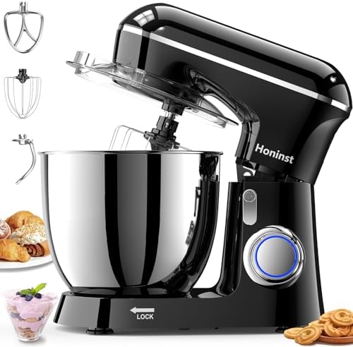 Honinst Stand Mixer, 6.5QT 10-Speed Tilt-Head 3-IN-1 Electric Food Mixer