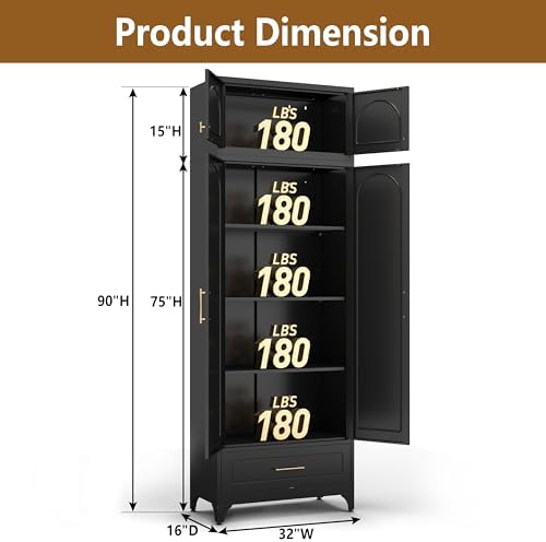 Polup Kitchen Pantry Cabinet, 90" Tall Metal Storage Cabinet with Drawer
