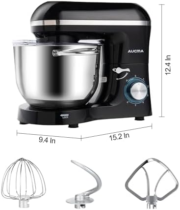 Aucma Stand Mixer,6.5-QT 660W 6-Speed Tilt-Head Food Mixer, Kitchen Electric Mixer with Dough Hook, Wire Whip & Beater (Black, 6.5QT)