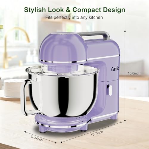 Camic 7.45 QT Tilt-Head Stand Mixer, Electric Mixer for Baking (Light-Purple)