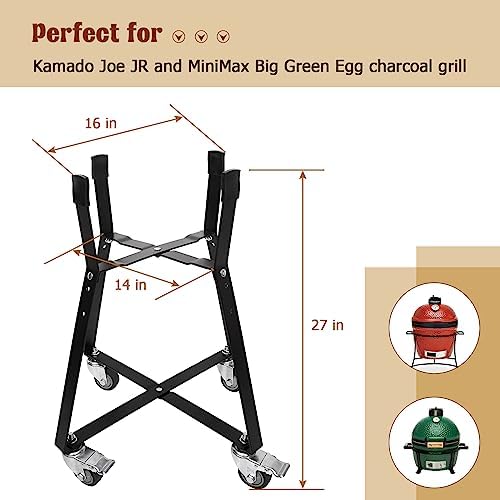 Rolling Cart for Kamado Joe Junior Accessories,Replacement for Kamado Joe Rolling Nest with Heavy Duty Locking Caster Wheels Powder Coated Steel Rolling Outdoor Cart for Kamado Joe Junior Grill Stand