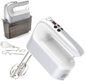 Yomelo 9-Speed Digital Hand Mixer Electric, 400W Powerful DC Motor, Hand Mixer Electric Handheld with Snap-On Storage Case, 5 Stainless Steel Accessories, Beaters, Dough Hooks, Whisk(Silvery White)