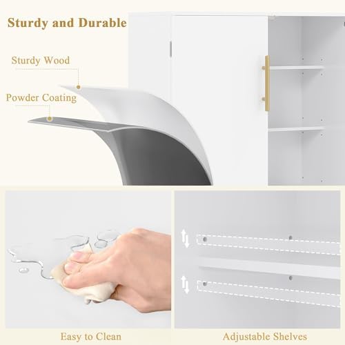 VECELO 35.5" Small Pantry Cabinet with Doors and Adjustable Shelves, Freestanding Food Storage Cupboard Sideboard with Sturdy Construction, for Kitchen Dining Room Living Room, White