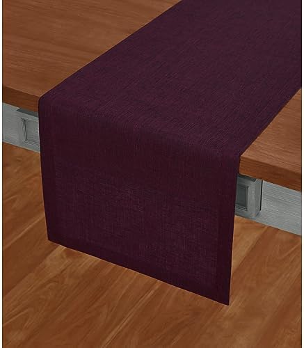 Solino Home 100% Pure Linen Table Runner Burgundy Long, Athena 14 x 108 in