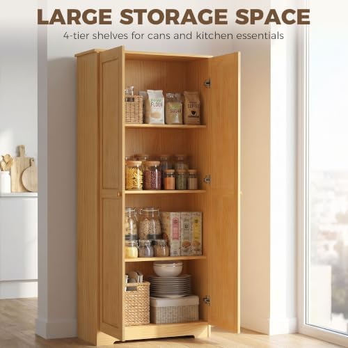 HOMCOM 67" Solid Wood Kitchen Pantry Storage Cabinet with Doors Brown