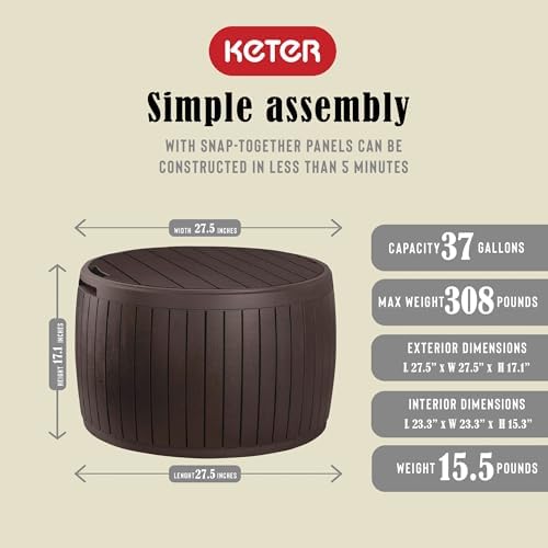 Keter Unity 40 Gal Grilling Bar Cart and Circa 37 Gallon Deck Box,Brown