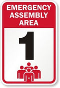 SmartSign 18 x 12 inch “Emergency Assembly Area 1” Metal Sign with Symbol, 63 mil Aluminum, 3M Laminated Engineer Grade Reflective Material, Red, Black and White, Made in USA
