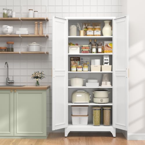 UNICOLY 75" Kitchen Pantry Cabinet,Metal Tall Storage Cabinet with Doors
