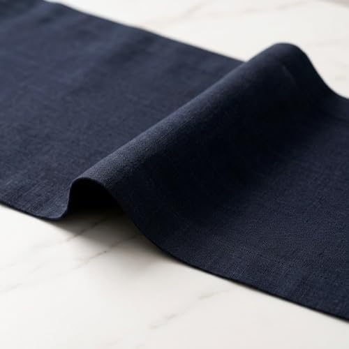 Solino Home 100% Pure Linen Table Runner Navy Long, Fete 14 x 108 in
