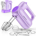 BAIGELONG Hand Electric Mixer, 5-Speed KitchenMixer with 5 * 304 Stainless Steel Attachments + Storage Base, Food Handheld Mixer for Baking, Whipping Cream, Cake Mixing, Purple