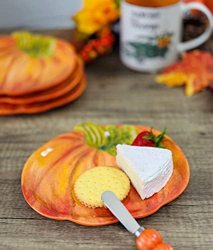 UP Pumpkin-Shaped Melamine Plates - Fall Harvest Theme, BPA-Free, Dishwasher Safe, for Appetizers, Dessert, Snacks, and Thanksgiving, Orange, 7.875 x 7 Inch, Set of 4