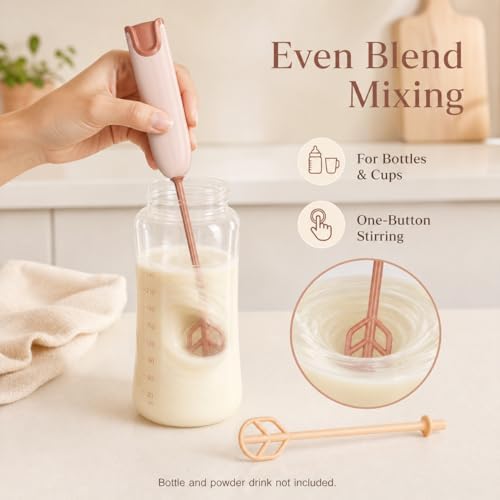 Portable Baby Bottle Mixer with 1 Stirring Rods, Battery Powered Milk Powder Stirrer for Feeding Bottle Prep, Compact Handheld Drink Blender for Coffee, Matcha, Protein Powder, Light Brown