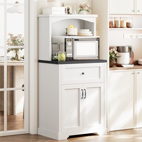 Microwave Stand with Storage and Drawer, Kitchen Pantry Storage Cabinet