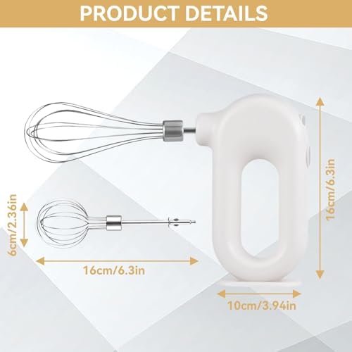 4 Speed Electric Hand Mixer, Mini 4 Speed Adjustable Cordless USB Rechargeable Electric Whisk Hand Mixer Portable Handheld Mixer 1500mAh Egg Beater (White)