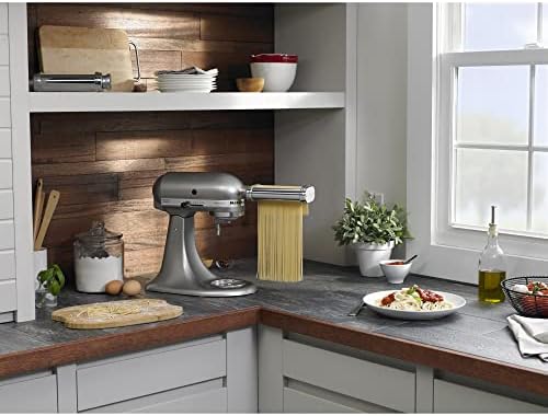 KitchenAid® 7 Quart Bowl-Lift Stand Mixer, Cast Iron Black & KSMPDX Pasta Deluxe Set Stand Mixer Attachment, 5 Piece, Stainless Steel