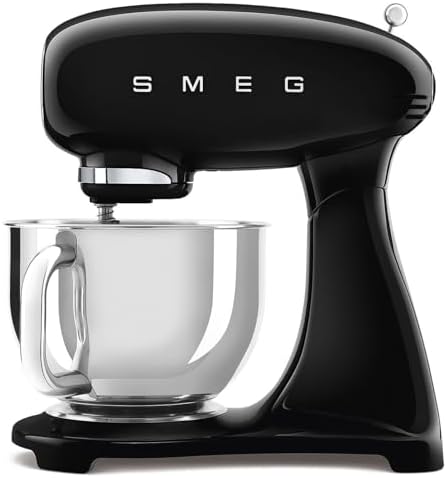 SMEG SMF05 Forte 5-Qt Stand Mixer with 750W Motor, Smooth Start & SteadyMix, Flex Edge Beater, 10 Speeds, Stainless Steel Bowl – Retro 50’s Style Planetary Mixer for Dough, Baking & Desserts-Black