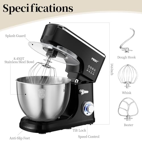 FEST 8.45QT Electric Kitchen Stand Mixer with 6 Speeds and 1500W Motor