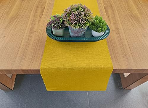 AVKA Studio 100% Cotton Ribbed Table Runner - Pack of 1-13 x 72 Inches - Golden Yellow - Dining Or Kitchen Table Runner Thick Construction for Everyday Use, Picnics, Outdoor Table, Parties, etc