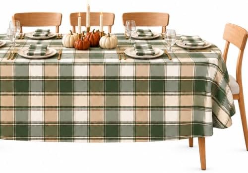 Newbridge Thanksgiving Green Barnhouse Plaid 60 x 84 Inch Oval Tablecloth