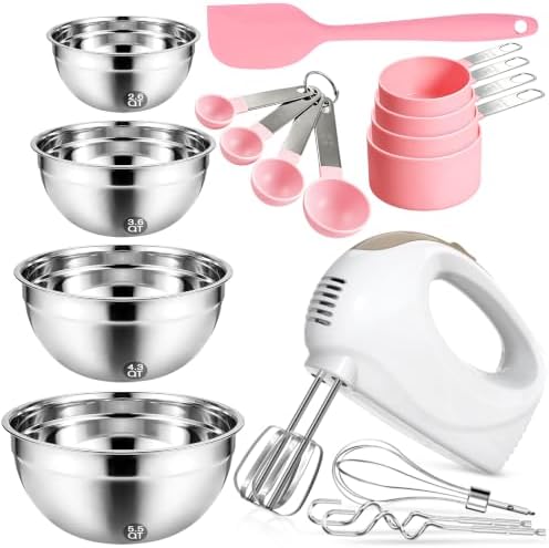 Showvigor Electric Hand Mixer with 5 Stainless Steel Whisks,5 Speed,White