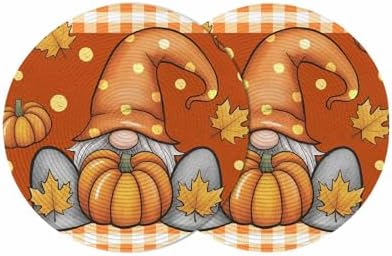 Fall Round Placemats Set of 2 Thanksgiving Pumpkin Gnome Place Mats Washable Woven Placemat Maple Leaf Orange Buffalo Plaid Circle Braided Table Mat for Kitchen Dining Holiday Party Fall Decor 15 Inch