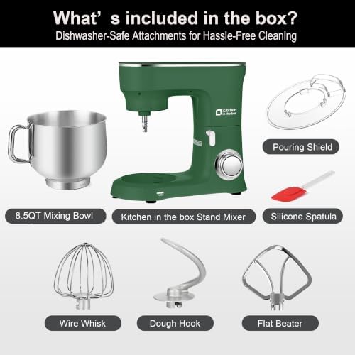 Kitchen in the box Stand Mixer 8.5 QT, 900 Watt Heavy Dough Mixer Green