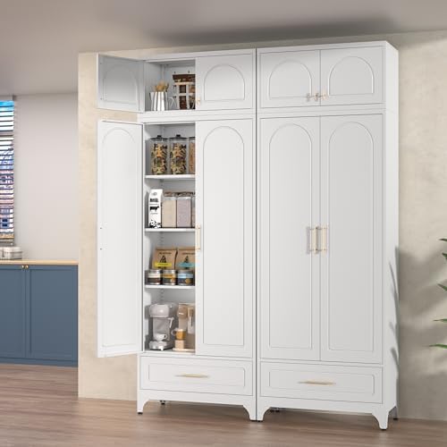 Polup Kitchen Pantry Cabinet, 90" Tall Metal Storage Cabinet with Drawer
