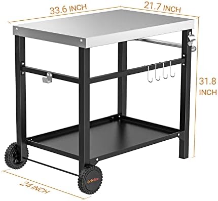 onlyfire 33.6"x21.7" Pizza Oven Table, Stainless Steel Movable Dining Cart