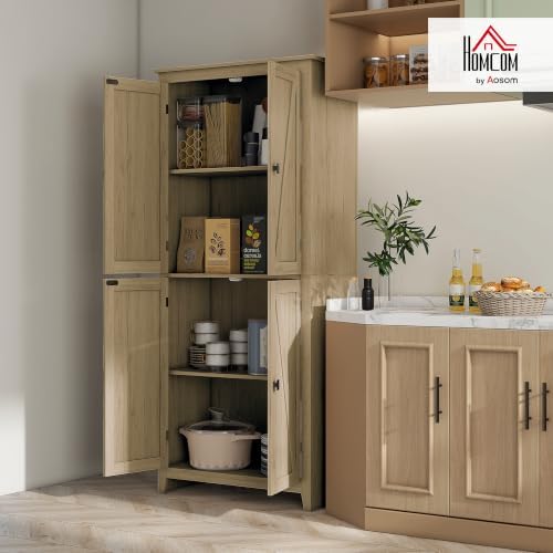 HOMCOM 72" Freestanding Kitchen Pantry Cabinet, Farmhouse 4-Door Natural