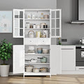 BOTLOG 71" Tall Kitchen Pantry Storage Cabinet, Pantry Cabinet with Drawers and Glass Doors, Freestanding Kitchen Cupboard for Dining Room, Laundry, White