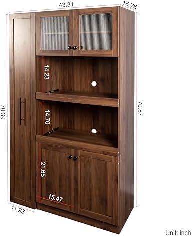Jmyab 70.87" Kitchen Pantry Cabinet, Kitchen Pantry Cabinet with Storage Shelves, Farmhouse Storage with 4 Doors, Tall Organizers for Living Room Dining Room, Walnut