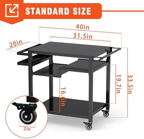 32" Three-Shelf Grill Table, Movable Grill Cart for Ninja