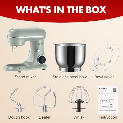 CEBORY Stand Mixer, 4QT 10+P-Speed Electric Kitchen Mixer with Bowl