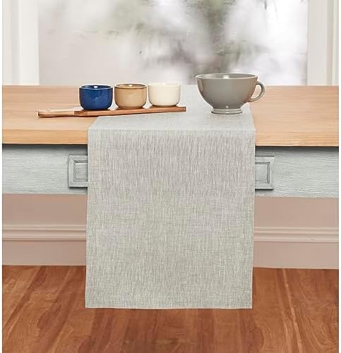 Solino Home 100% Pure Linen Table Runner Oyster Grey, Athena 14 x 72 in