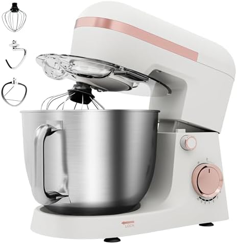 6.5 Qt 10-Speed Tilt-Head Stand Mixer with Dough Hook, Whisk, Beater & Splash Guard, Electric Kitchen Mixer for Baking, Cakes, Bread, and Home Cooking (White)
