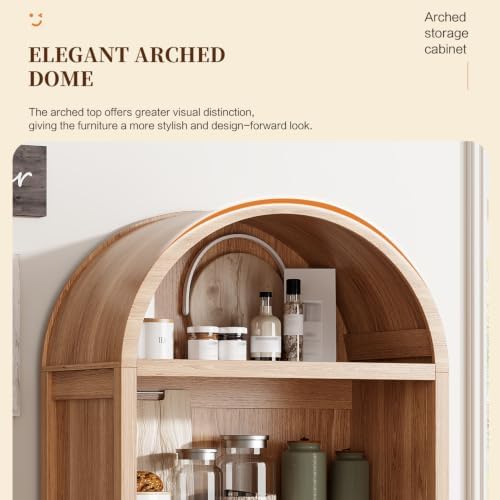 Ieejdn 71.34" Tall Arched Kitchen Pantry,Modern Fluted Wood Storage Cabinet with Doors,Adjustable Shelves,Organizer, Versatile Cupboard for Kitchen,Living Room,Dining Room,Bathroom,Natural