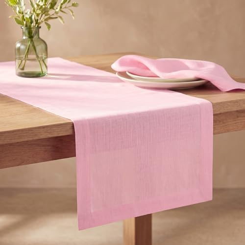 Solino Home 100% Pure Linen Table Runner Pink Lemonade, Fete 14 x 120 in