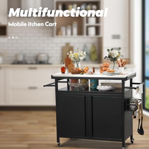 Outdoor Grill Cart Bar Cart with Storage Cabinet for Grilling Accessories（Black）