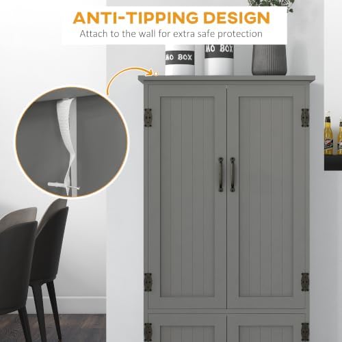HOMCOM 48.5" Kitchen Pantry Cabinet, Kitchen Pantry Storage Cabinet, Gray