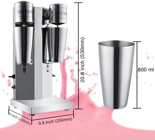 INTBUYING Dual Head Milkshake Machine Stainless Steel Milk Shake Machine 2 Speed with Mixing Cup, Smoothie Mixer Blender Cocktail Maker Commercial Milkshake Mixer