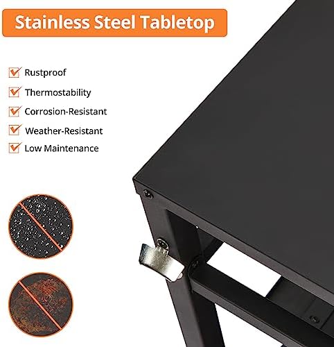 Outdoor Grill Cart - Portable Barbecue Table with Rolling Wheels, Hooks, Double Shelves, Removable Steel Flat Top Work Surface, Side Handles, Multifunctional Commercial Design