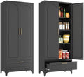 Polup 75" Tall Black Metal Pantry Storage Cabinet with 1 Drawer