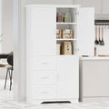 Merax 62.2" Pantry Cabinet with Three Doors & Three Drawers, Adjustable Shelves Storage Cupboard for Kitchen/Dining Room/Bathroom, White