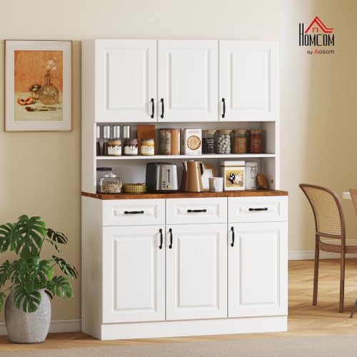 HOMCOM 71" Kitchen Pantry Cabinet with Wide 2-Tier Microwave Stand White