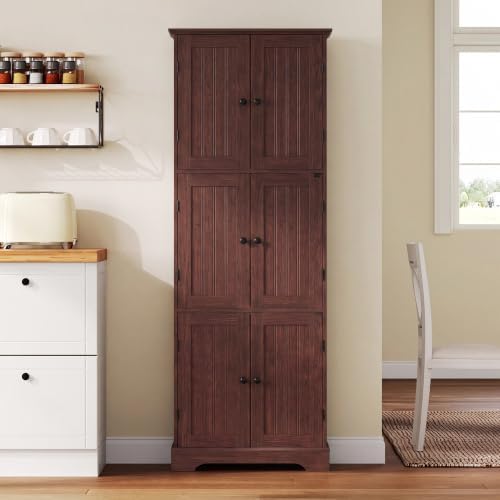 ChooChoo 63.2" Tall Bathroom Storage Cabinet with 6 Doors, Pantry Cabinet