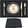 SLKQG Black Faux Linen Placemats Set of 4, Heat Resistant Washable Double Layer Cloth Place Mats for Dining Table, Wrinkle Resistant Linen Textured Farmhouse Kitchen Decor (4, Black)