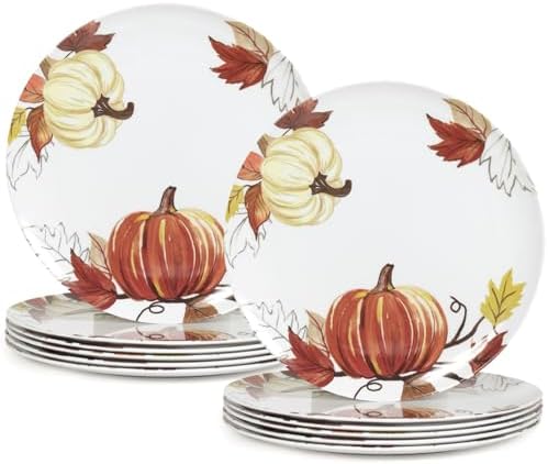12pcs ‌Melamine ‌Pumpkin Dinner Plates,10 Inch Fall Dishes for Thanksgiving