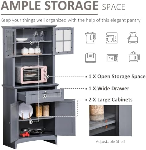 HOMCOM Elegant Buffet with Hutch, Kitchen Pantry Storage Cabinet Gray