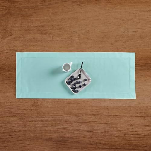 Solino Home Cotton Linen Dining Table Runner Pastel Turquoise, 14 x 36 in