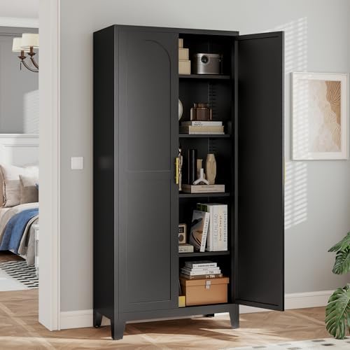Zevemomo 71" Metal Pantry Cabinet with 4 Adjustable Shelves and 2 Doors